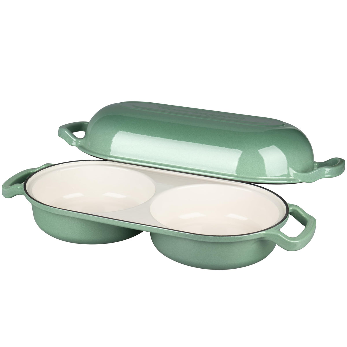 Enameled Cast Iron Double Dutch Oven with Lid, Dual Round Loaf Pan, Bread pan made Sourdough Bread Baking, Sage green