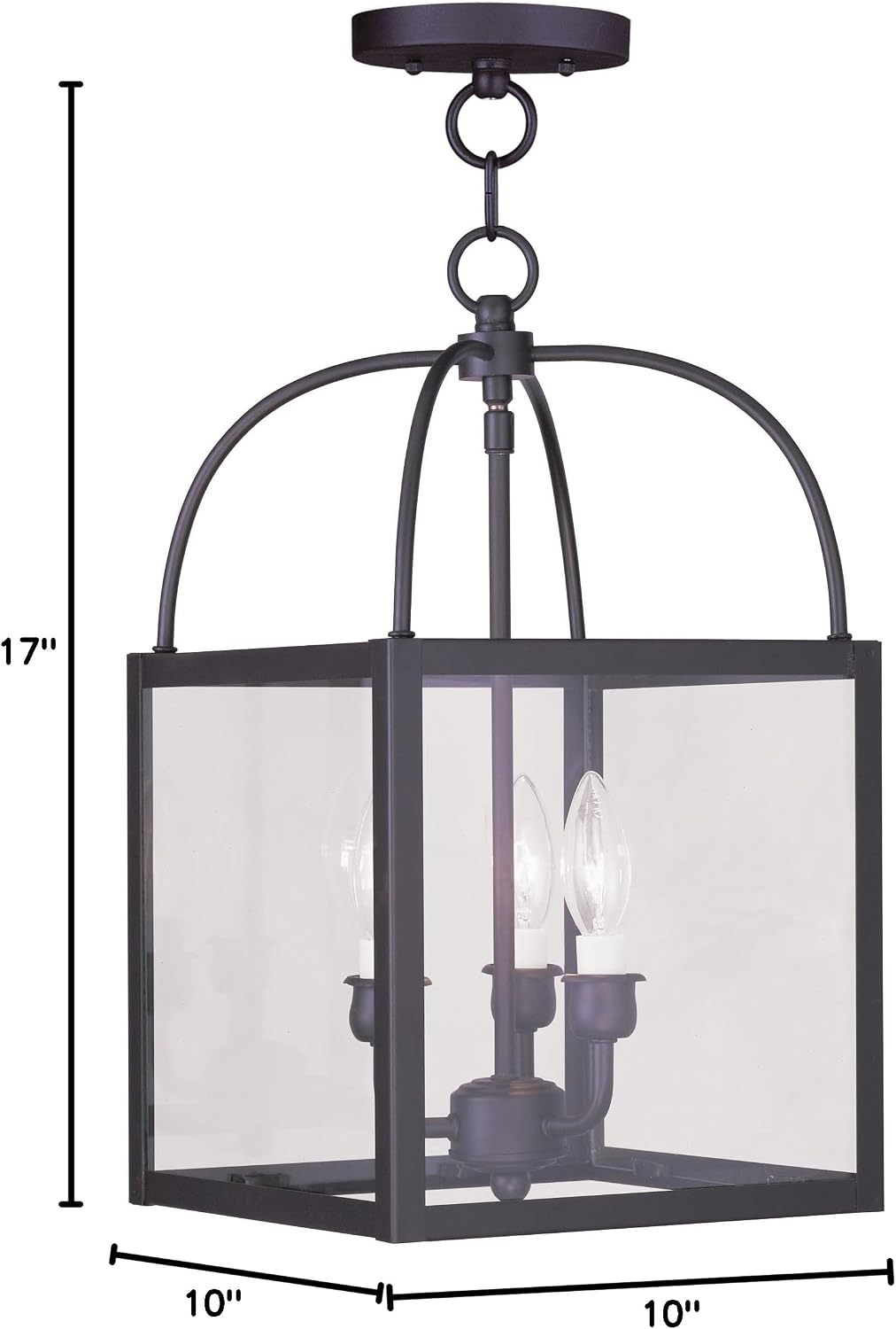 Milford 3-Light Convertible Hanging Lantern/Ceiling Mount, Bronze