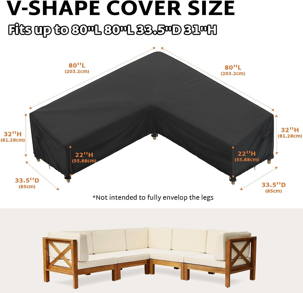 Outdoor Sectional Cover fit 80 x 80 inch L-Shaped Couch Sofa