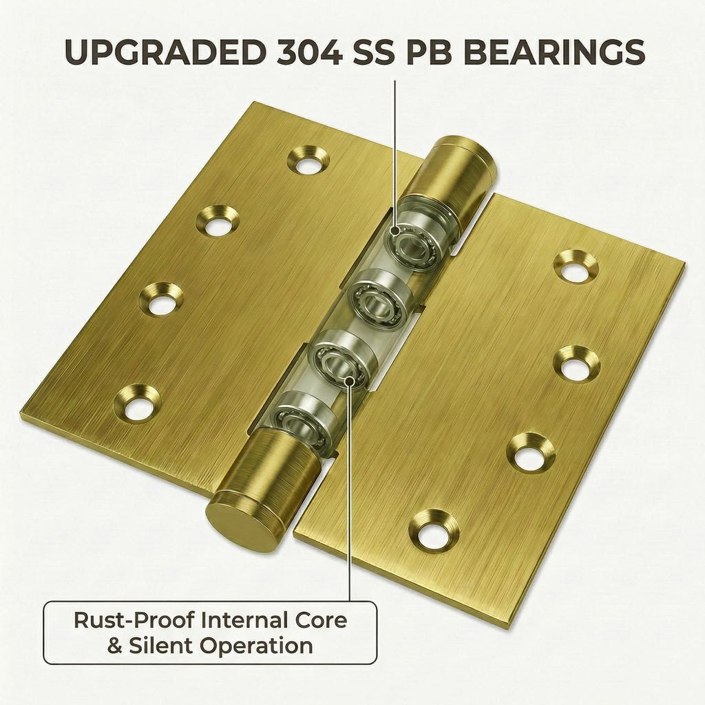 Satin Brass 4 inch Stainless Steel Door Hinges, Heavy Duty Interior/Exterior Door Hinge, Rust-Proof, 304 SS Ball
