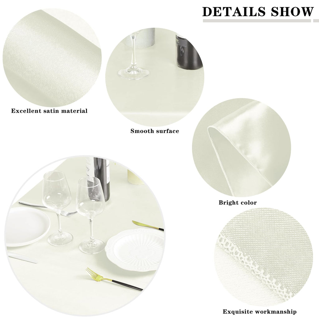 2 Pack Satin Rectangular Tablecloth, 102 x 58 Inches, Ivory