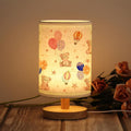 Bear Kids Table Lamp Kids Bedside Lamp with Linen Wooden Nightstand Cartoon Nursery Lampshade for Girls Boys Living