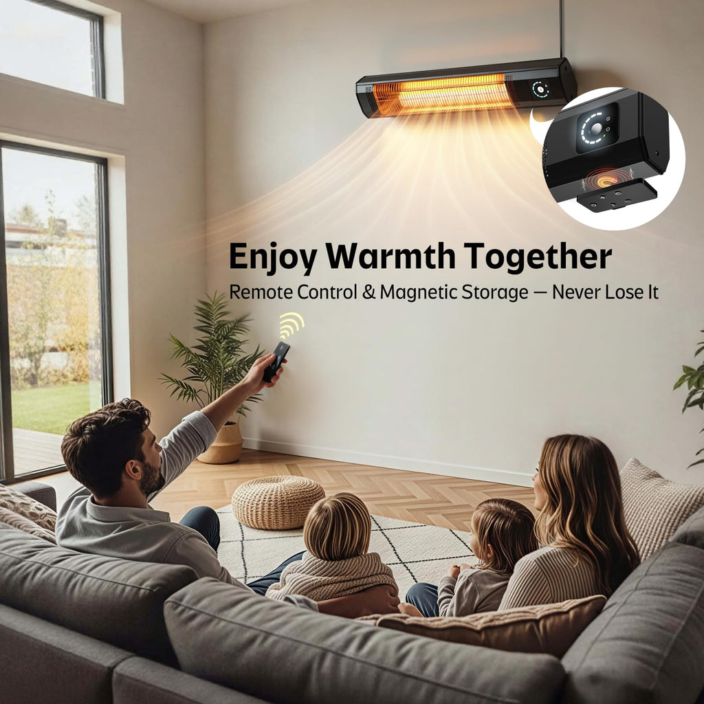 Wall-Mounted Electric Patio Heater, 34" 1500W Infrared Heater With Motion Sensor, IPX5 Waterproof, 9 Heat Level & 9H