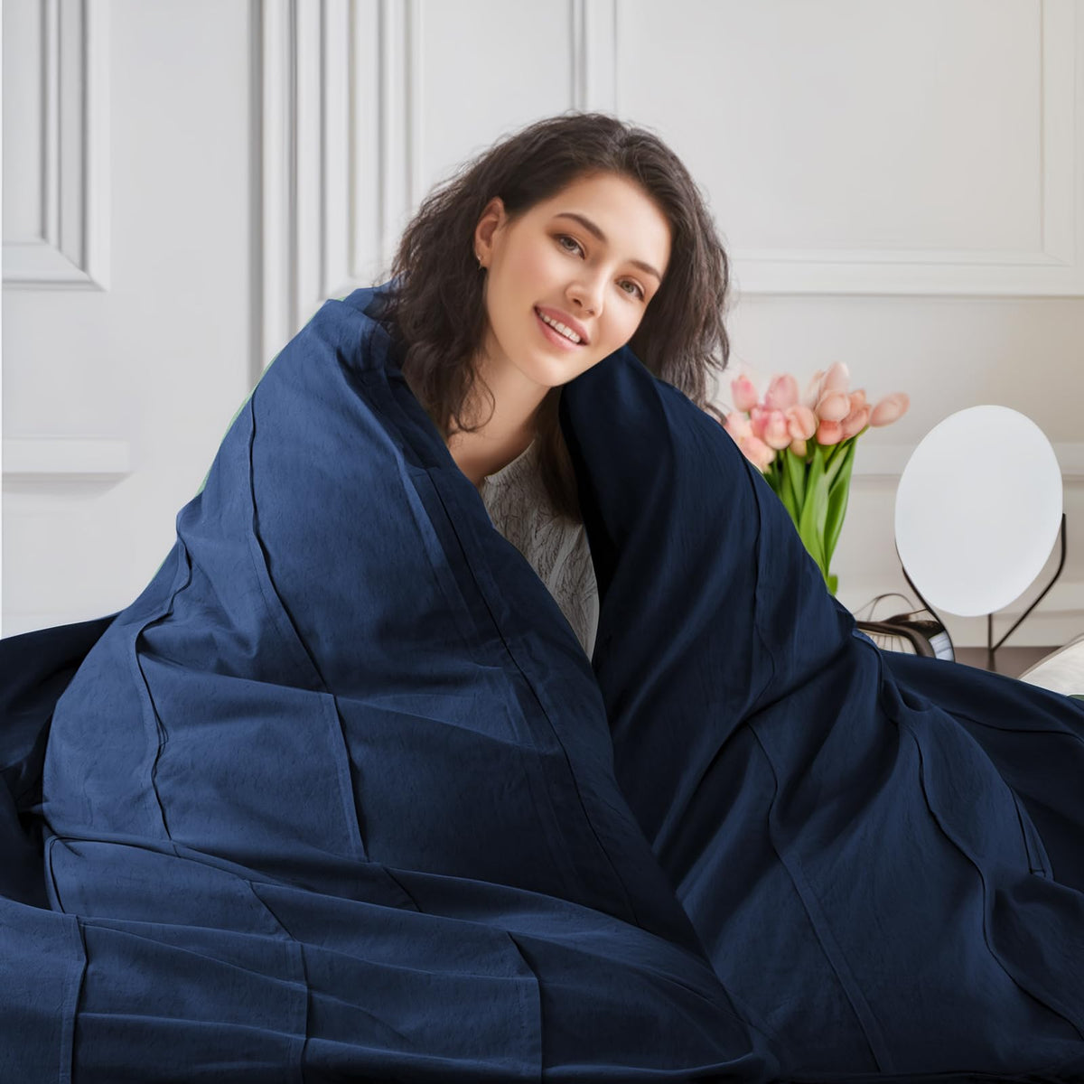 Organic Cotton Duvet Cover, Pleated, Navy Blue