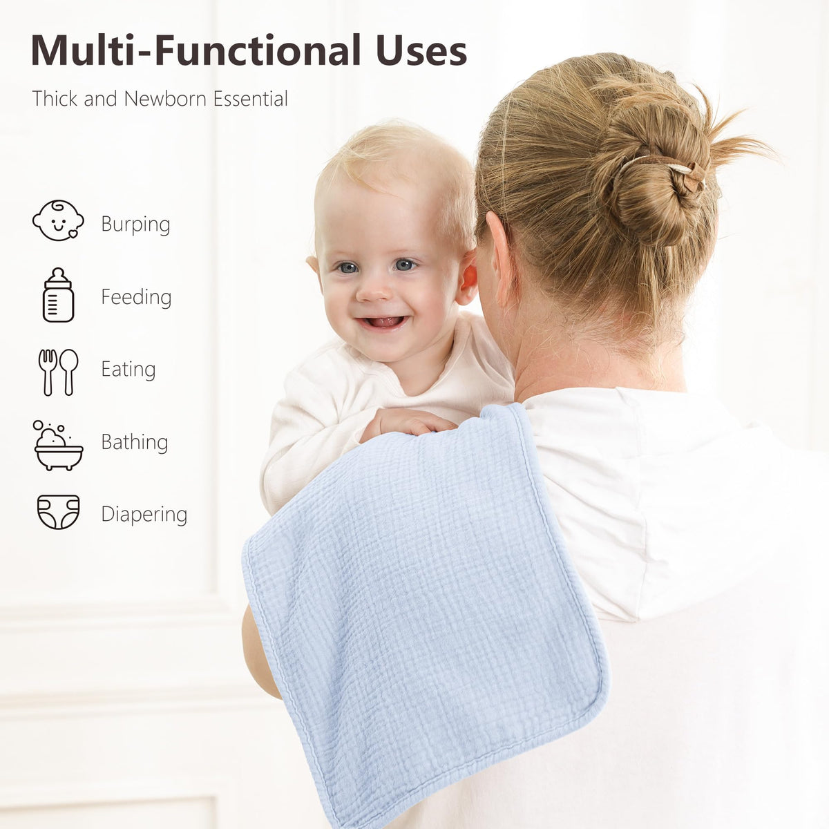 Muslin Burp Cloths, Soft Baby Burping Cloths for Unisex Boys and Girls, Newborn Essentials Large Extra Absorbent