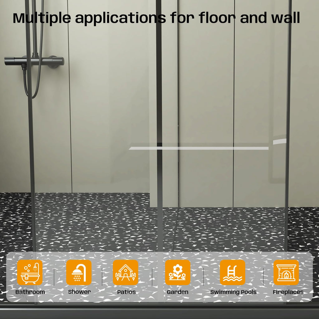 Black Pebble Tile for Shower Floor, 12"x12" Backsplash Tiles, 5 Pcs