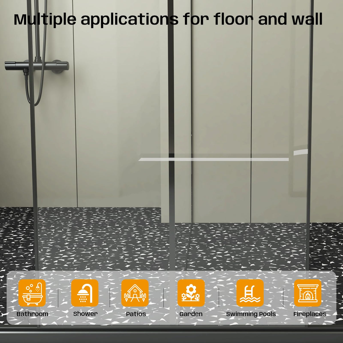 Black Pebble Tile for Shower Floor, 12"x12" Backsplash Tiles, 5 Pcs