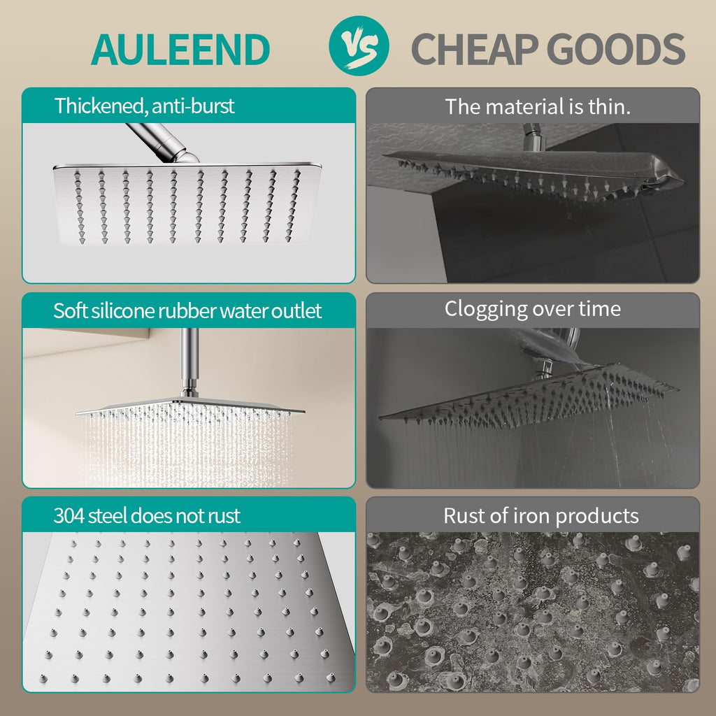 Square Rain Shower Head, High Flow Stainless Steel,Work with any decorative style,All Metal Rainfall Shower Head