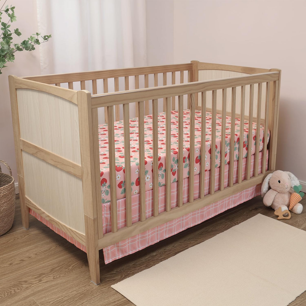 Strawberry Sweet 3-Piece Baby Girl Crib Bedding Set - Pink Nursery Bedding, Crib Comforter & Decor for Newborns and