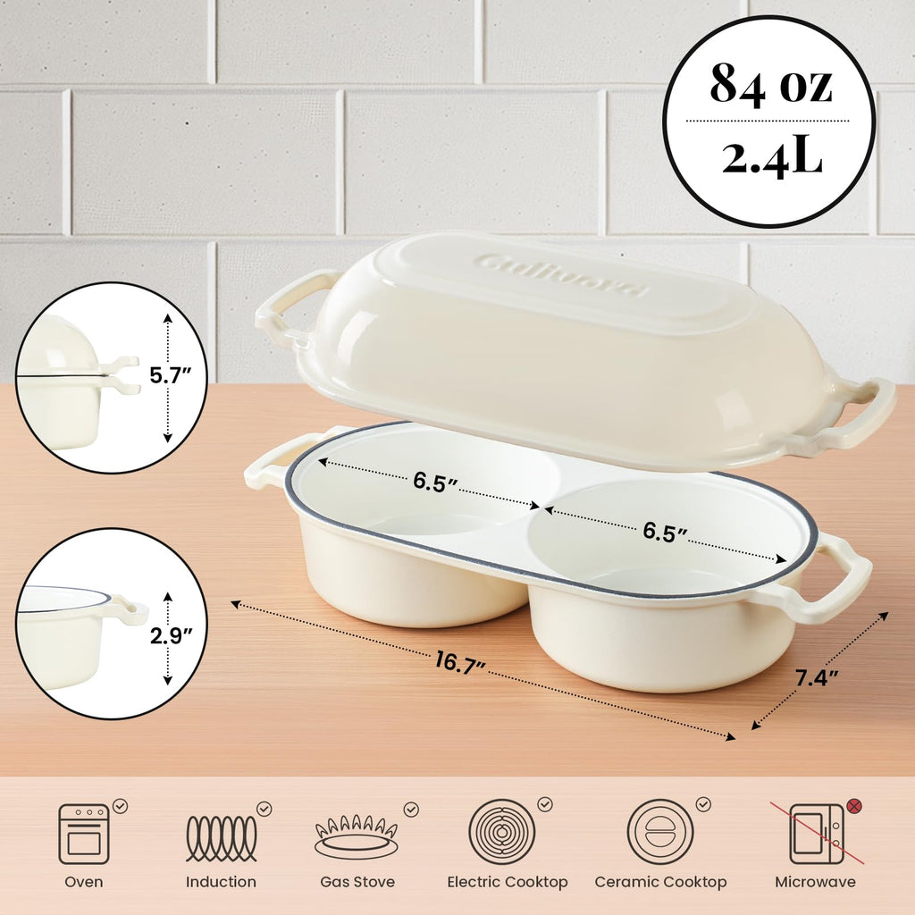 Cast Iron Double Dutch Oven, Mini Enamel Sourdough Bread Pan with Lid