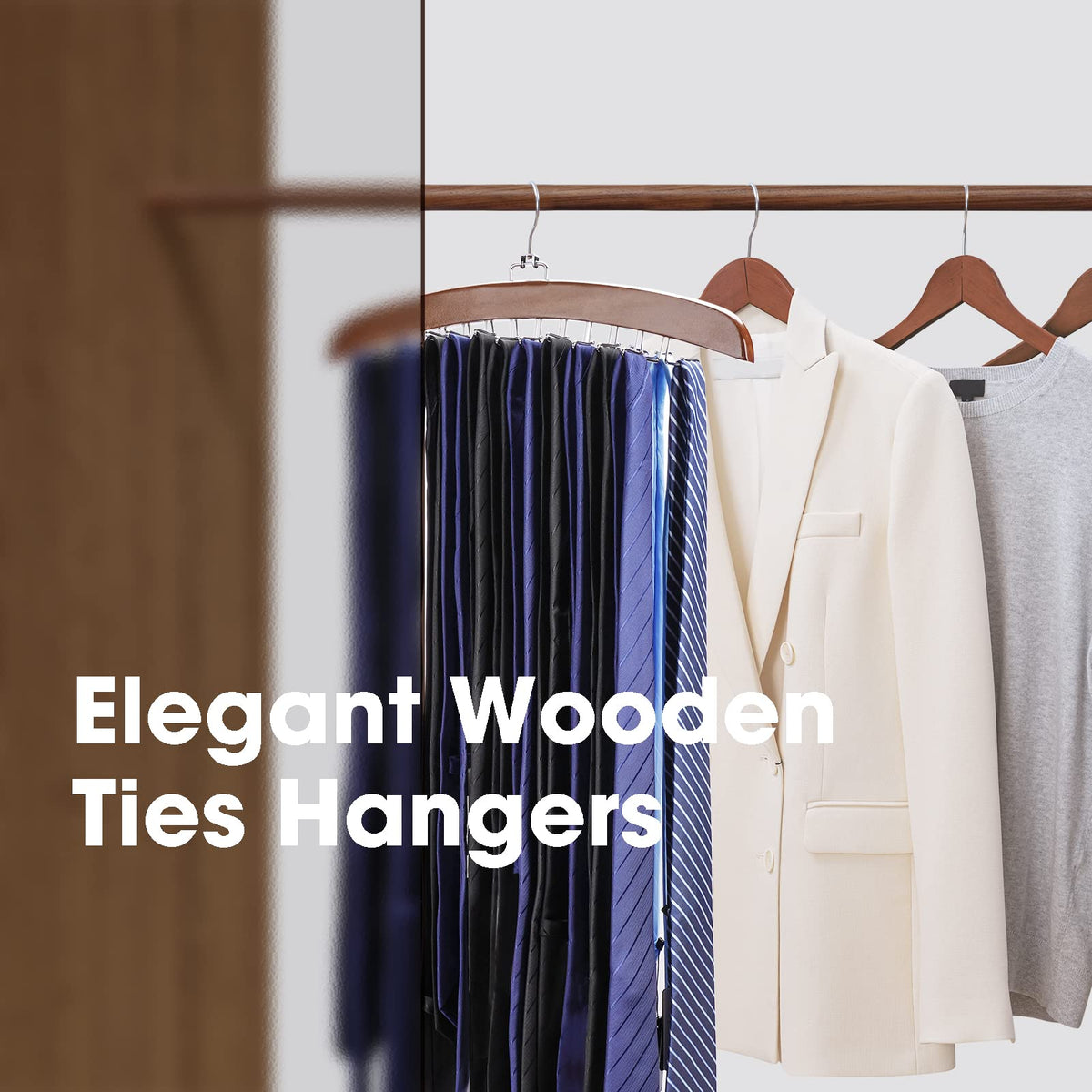 Tie Rack 2Pcs Tie Racks for Men Closet 24 Hooks, Wooden Tie Organizer with Upgraded 360°Rotating, Scarves Accessories