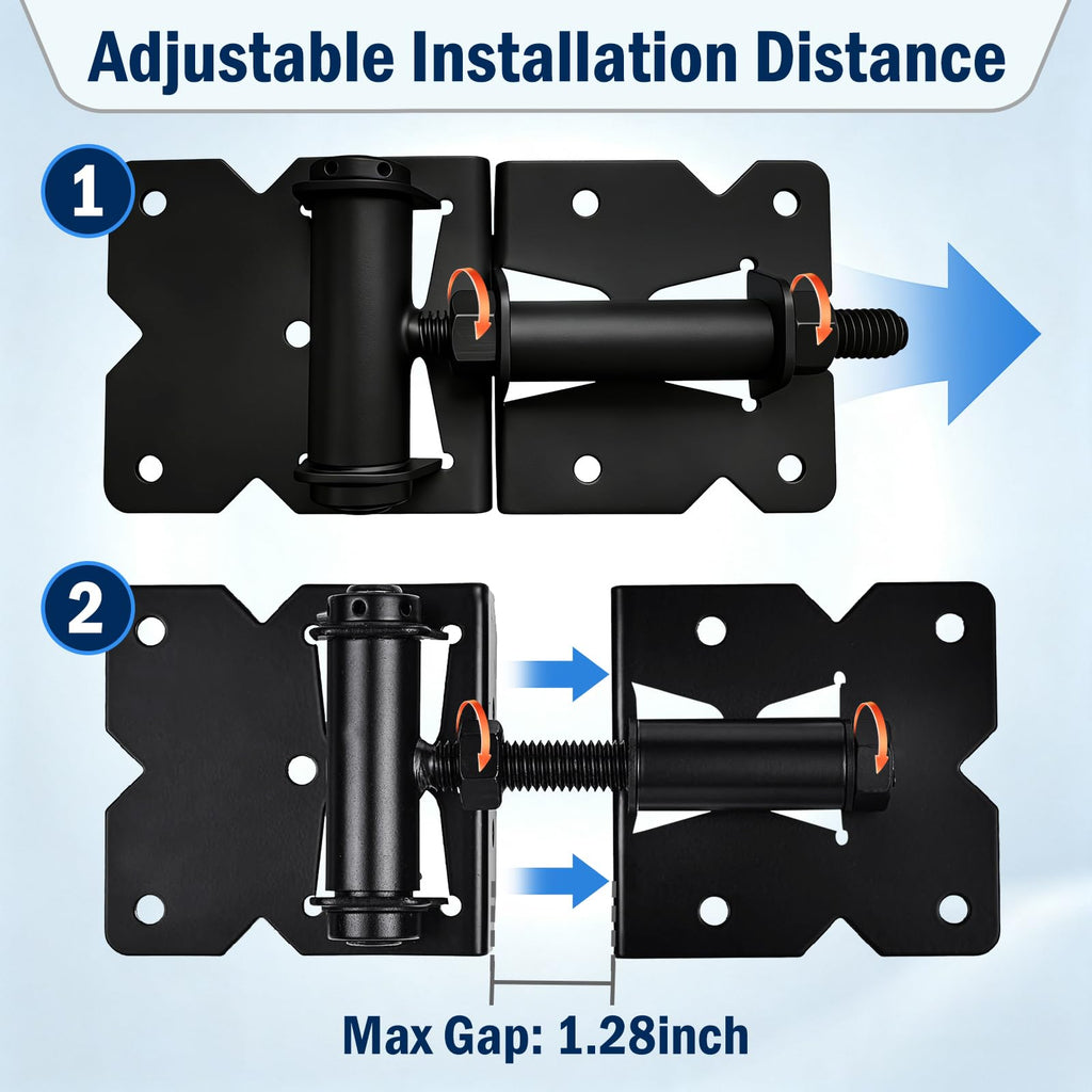 Adjustable Self-Closing Gate Hinges, Heavy Duty Vinyl Wood Fence Gate Hinges, Self Close Gate Hardware Kit for Wooden