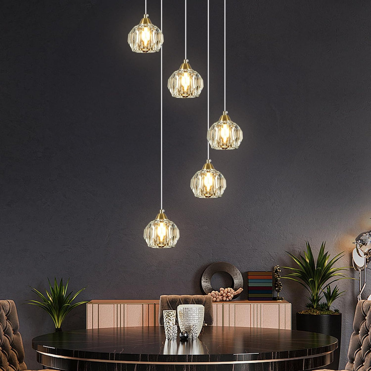 5-Light Gold Modern Crystal Chandelier