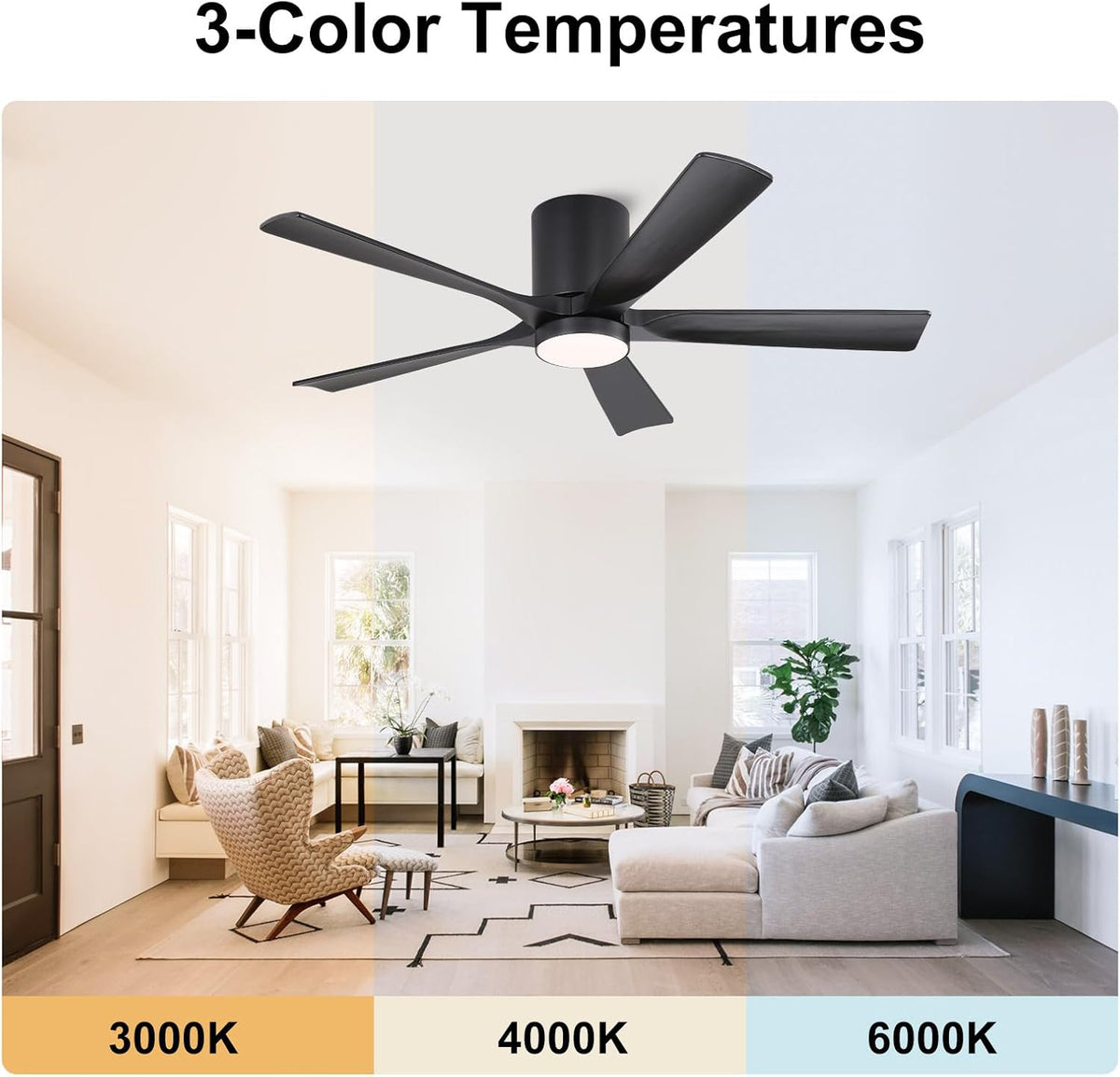 52" Flush Mount Ceiling Fan with Light & Remote