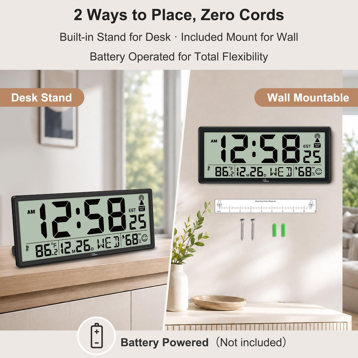 Inspired Nelson Style 14.5" Atomic Clock with Indoor Temp and Humidity, Battery Operated