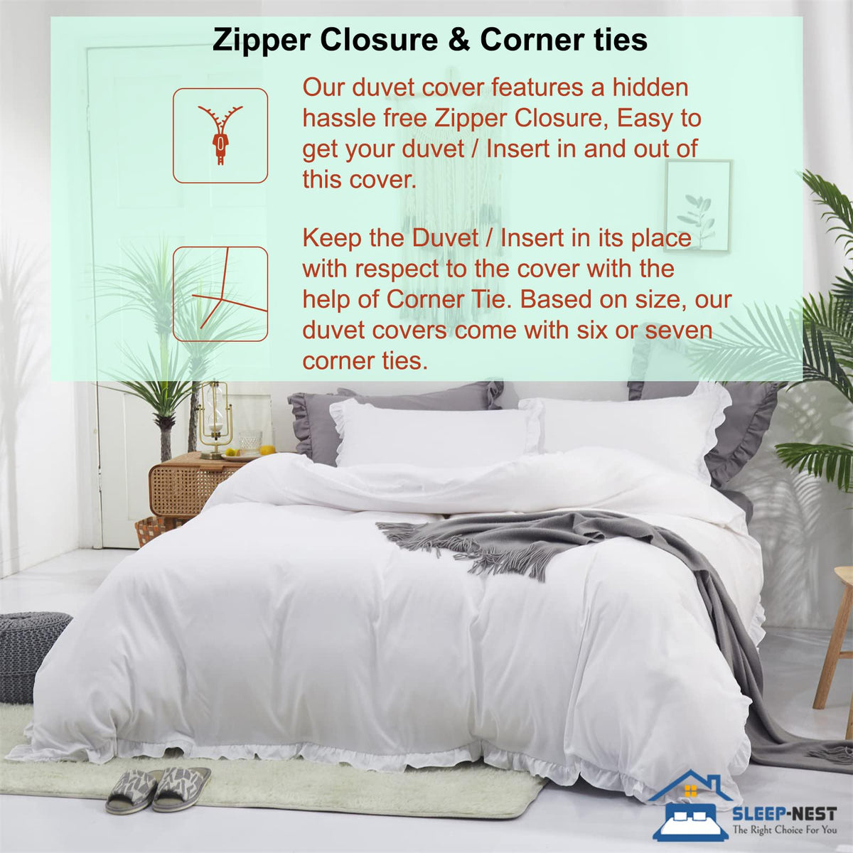 Hotel Luxury Edge Ruffle Duvet Cover Set Oversized 98x98, 3-Pieces 100% Egyptian Cotton with Zipper Closure