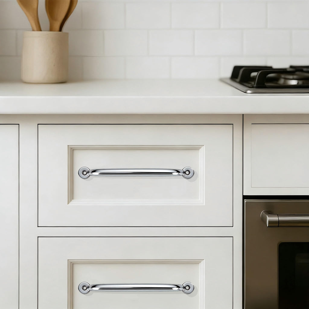 Luxury 1-Pack 100% Solid Brass Cabinet Pulls, 12" Center-to-Hole Pulls in Polished Chrome Finish for Drawers & Doors