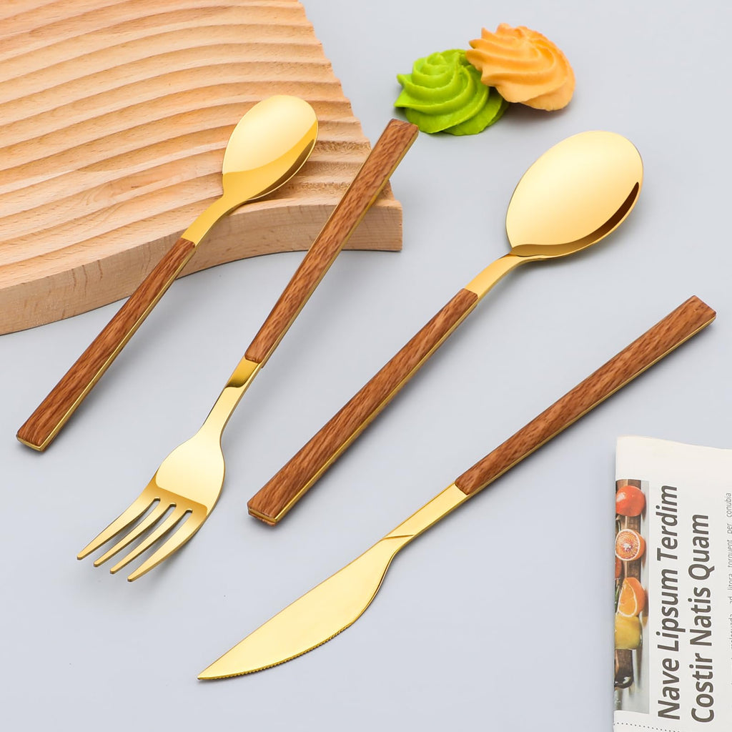Stainless Steel Flatware Set for 4, Cutlery Utensils Set,Gold
