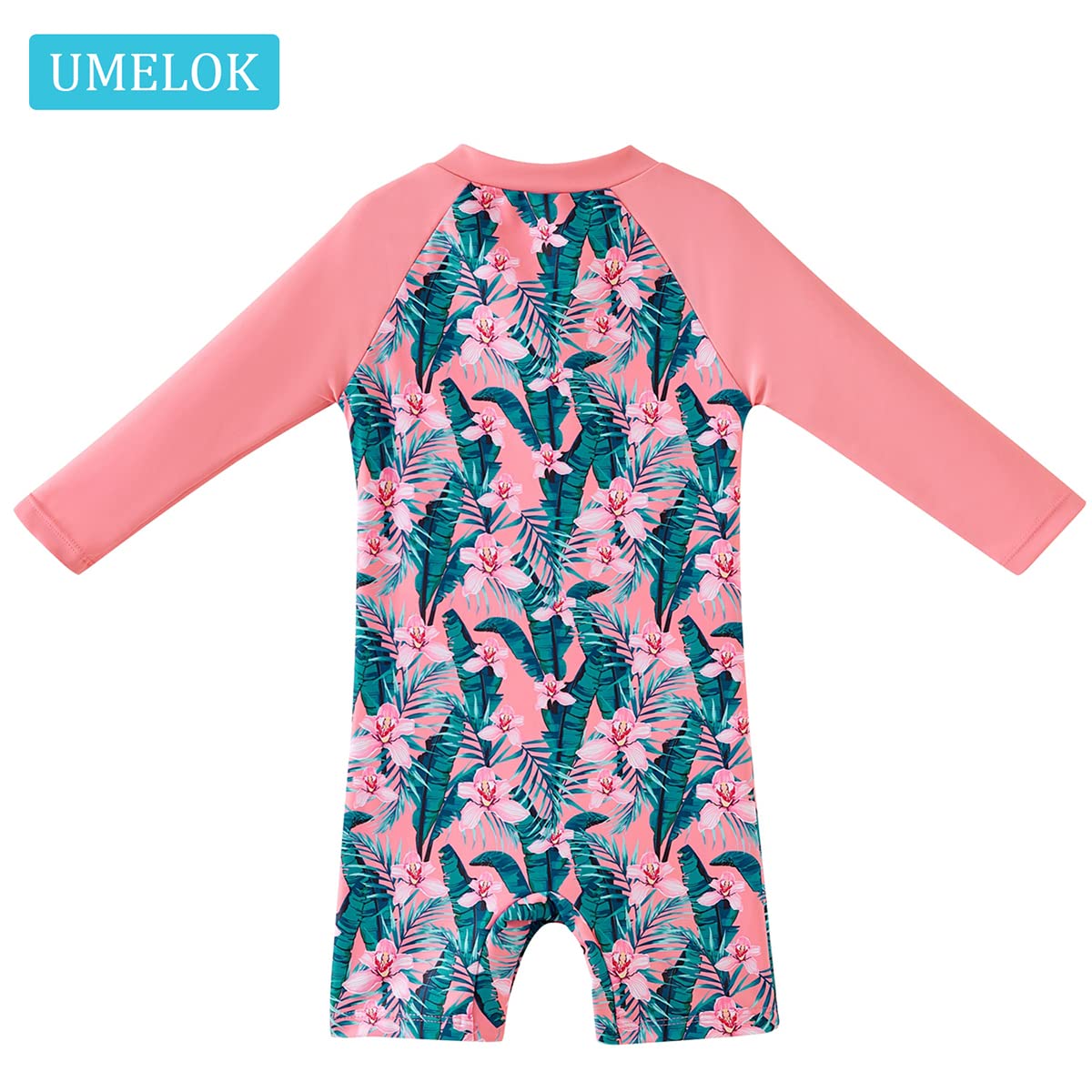 Baby Girls Swimwear Sets One Piece Rash Guard Swimsuit with Sun Hat (Pink, Tropical jungle )
