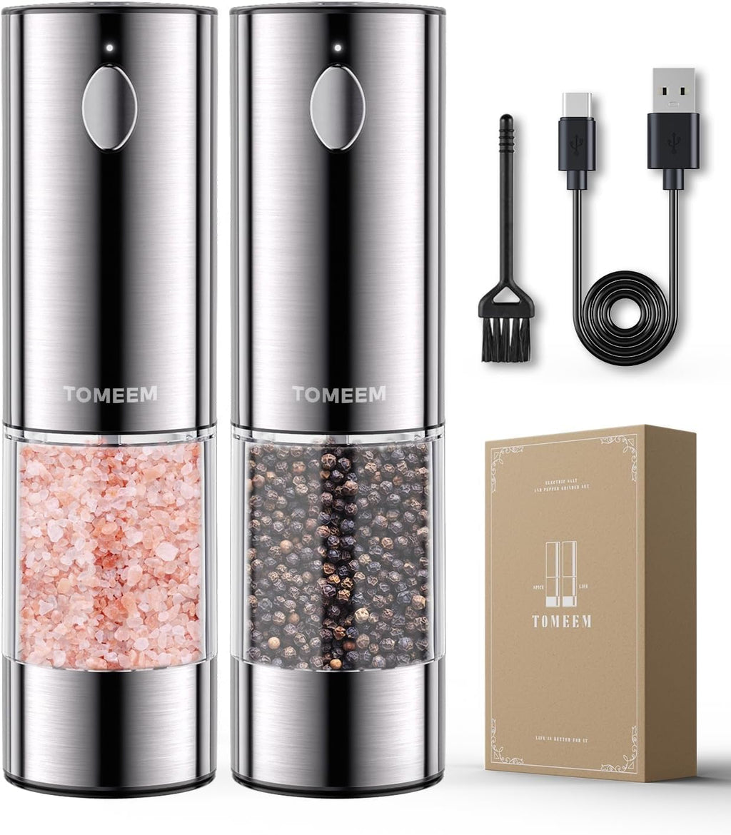 Larger Capacity Rechargeable Electric Salt and Pepper Grinder Set - Set of 2