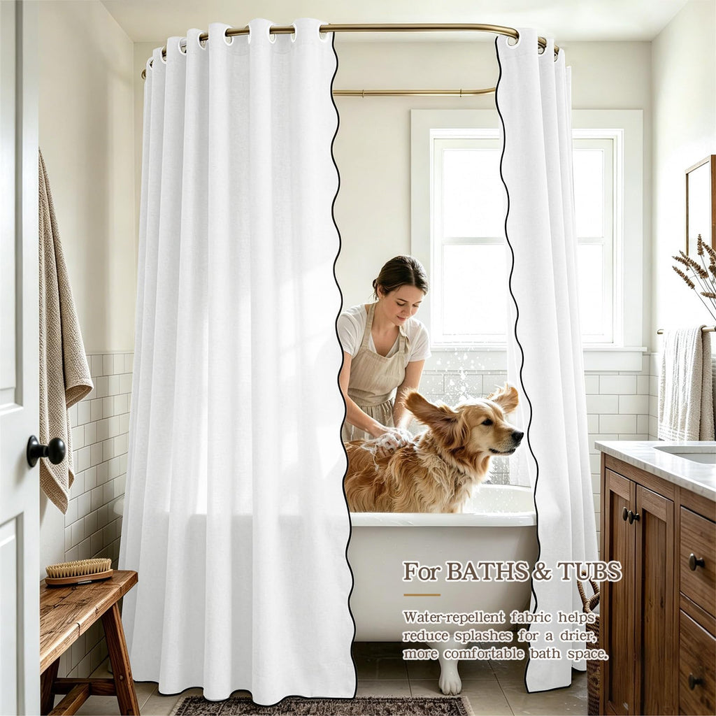 Scalloped No Hook White Linen Boho Waterproof 96x75