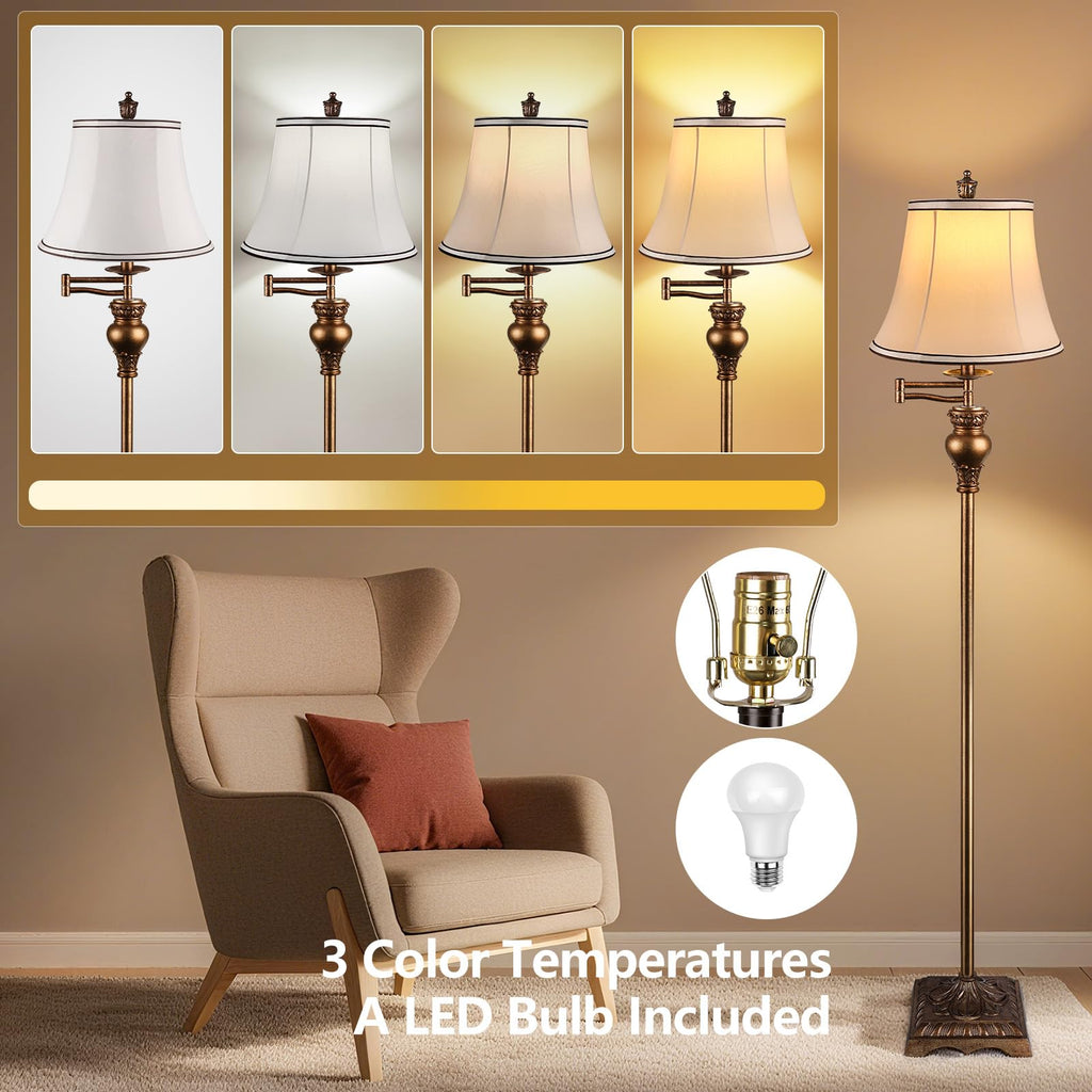 Vintage Floor Lamps,Traditional 350° Adjustable Swing Arm Farmhouse Floor Lamp, Rustic Standing Lamp Pole Lamps