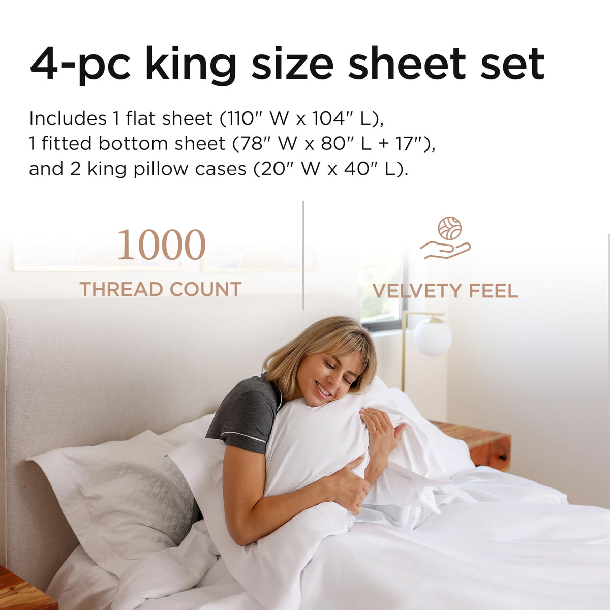 1000 Thread Count Supima Cotton Sheet Set, Sateen, White