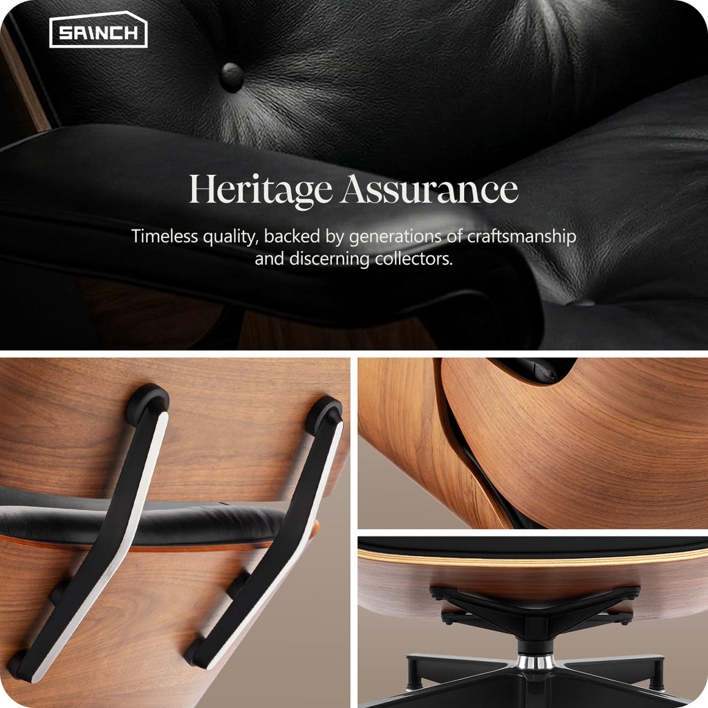 Tumbled Top-Grain Cowhide Leather Chaise Lounge Chair with Ottoman