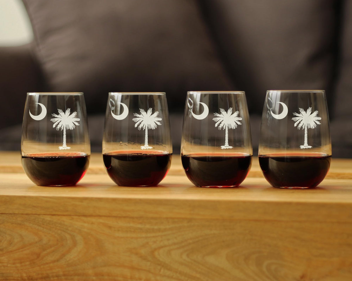 South Carolina Flag Wine Glass for South Carolinians - 17 oz - Set of 4