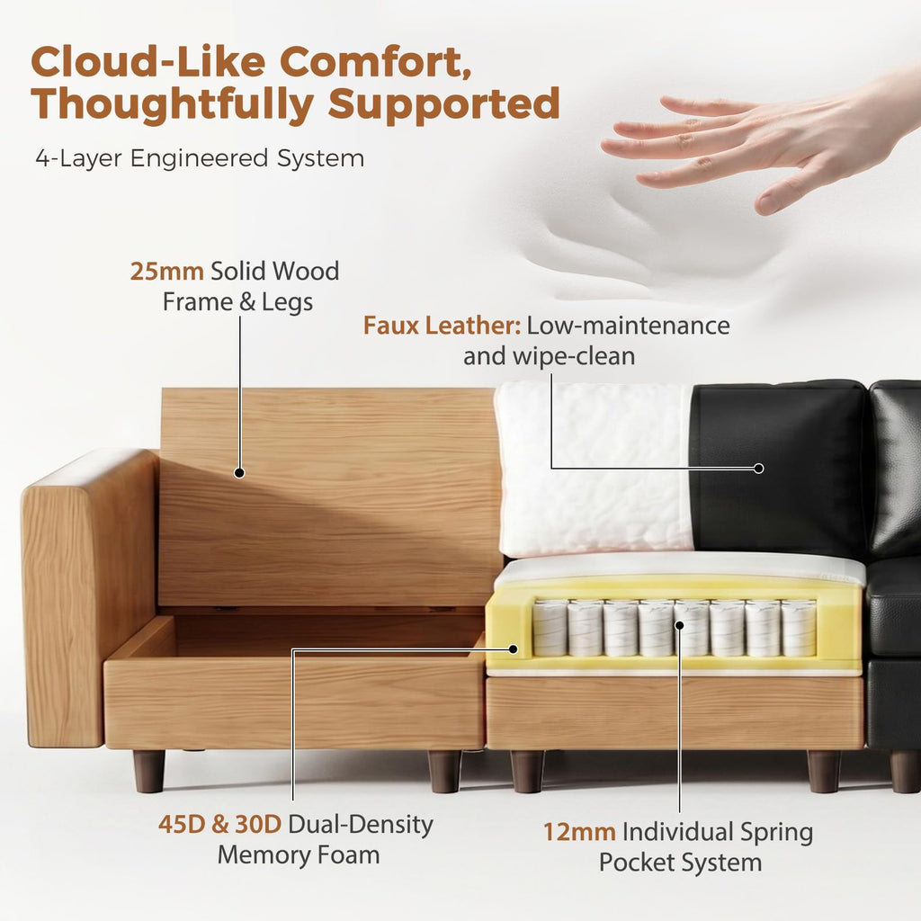 Oversized 145.5" Faux Leather Modular Sectional Sofa, Modern Large 12 Seater U Shaped Couch with Storage Seat with
