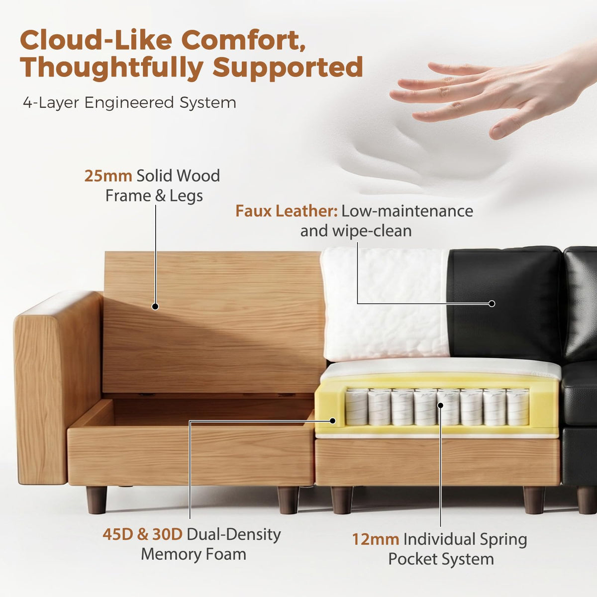 Oversized 145.5" Faux Leather Modular Sectional Sofa, Modern Large 12 Seater U Shaped Couch with Storage Seat with