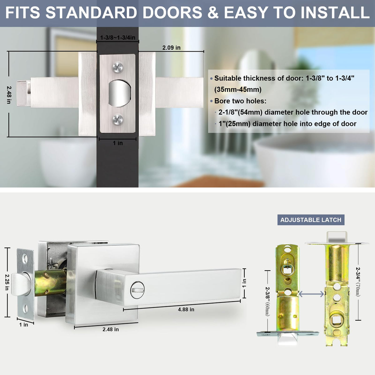 Door Lever, Heavy Duty Interior Door Handles Privacy Door Lock Handle Keyless Door Knobs in Satin Nickel for Right &