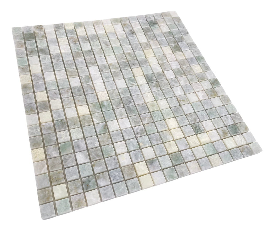 Light Ming Green Yellowish and Onyx and Grey Marble Polished Mini Square 5/8x5/8 Mosaic Tiles Backsplash Bathroom