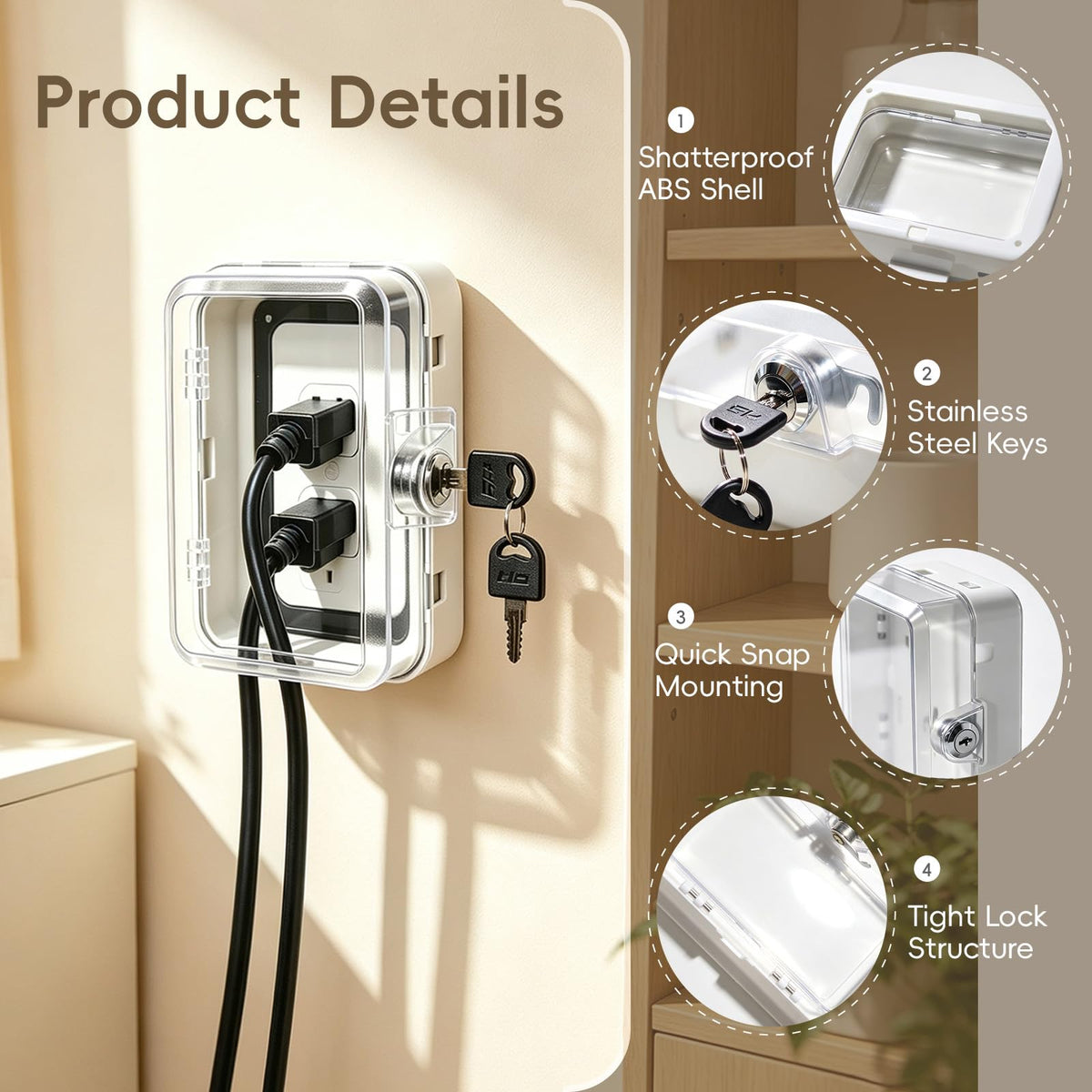 Baby Proof Outlet Cover Box with Key Lock and Keyless Latch,Clear