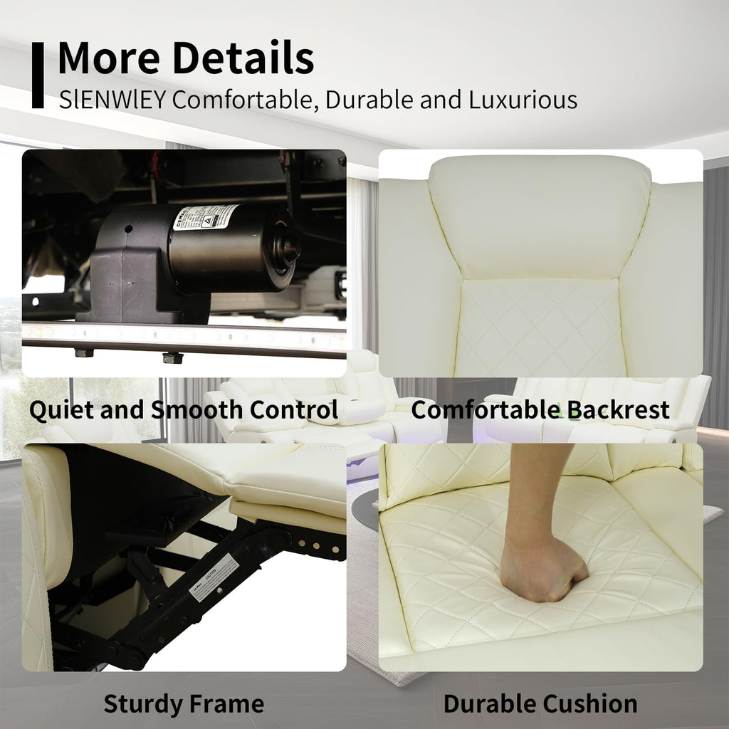 Power Leather Recliner Sofa Set with LED Light