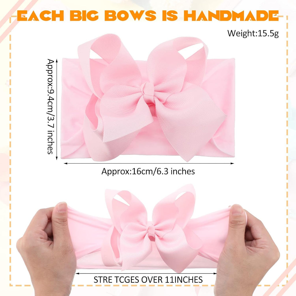 50 Pcs Baby Girls Large Bow Headbands 6.3 Inch Soft Nylon Turban