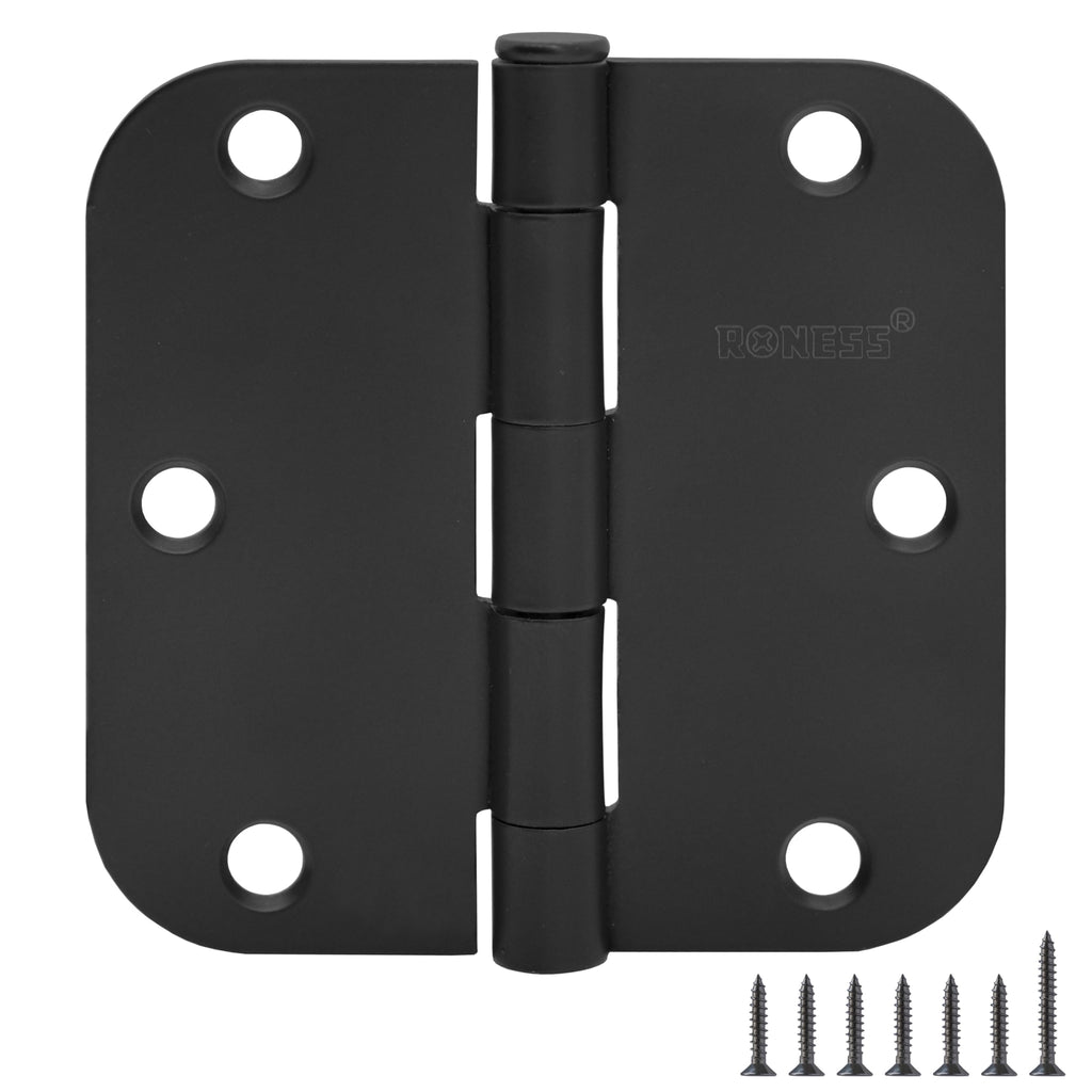 18 Pack Matte Black Door Hinges 3.5 Inch, 5/8" Radius Rounded, Standard Residential for Doors 3 1⁄2", Sturdy Hinges