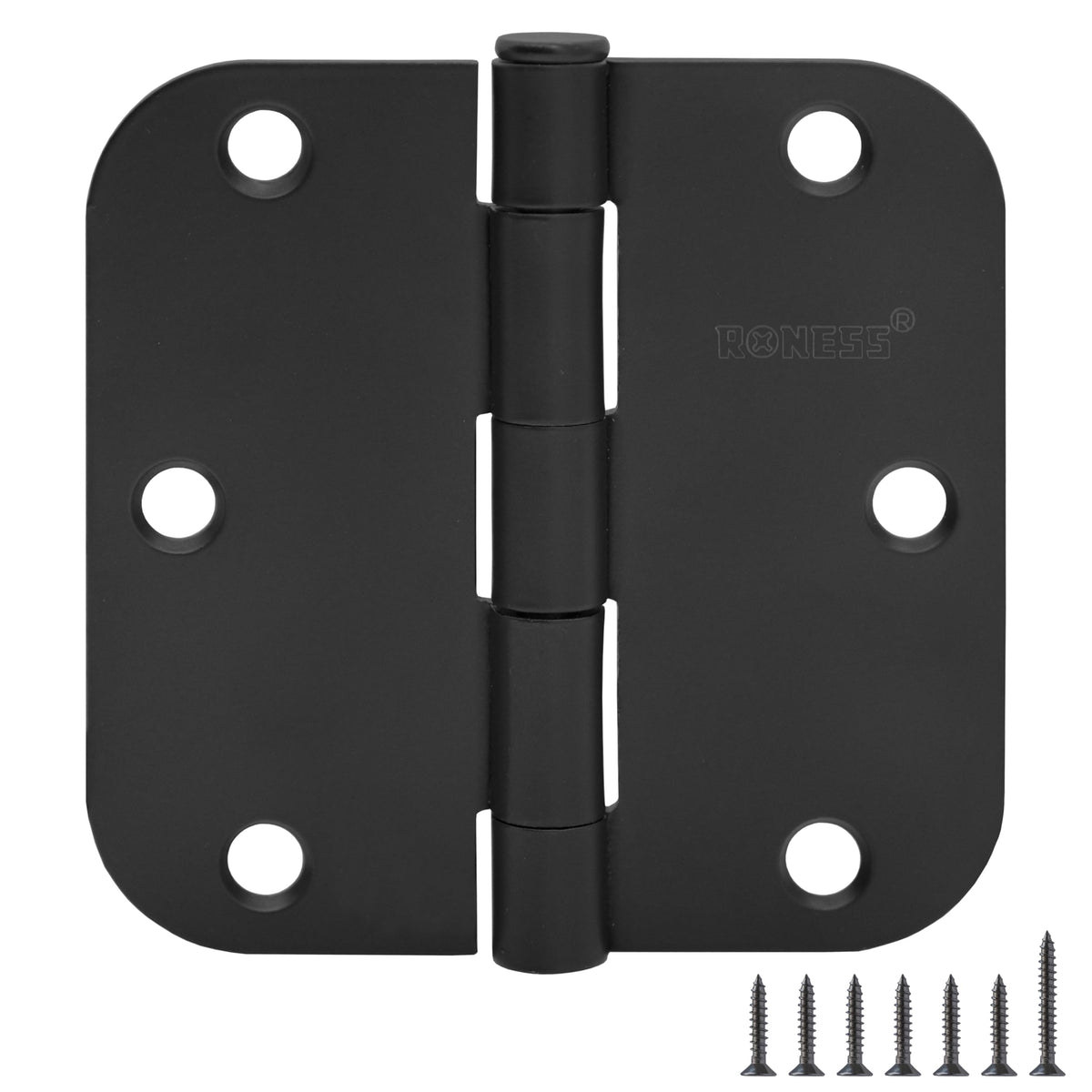 18 Pack Matte Black Door Hinges 3.5 Inch, 5/8" Radius Rounded, Standard Residential for Doors 3 1⁄2", Sturdy Hinges