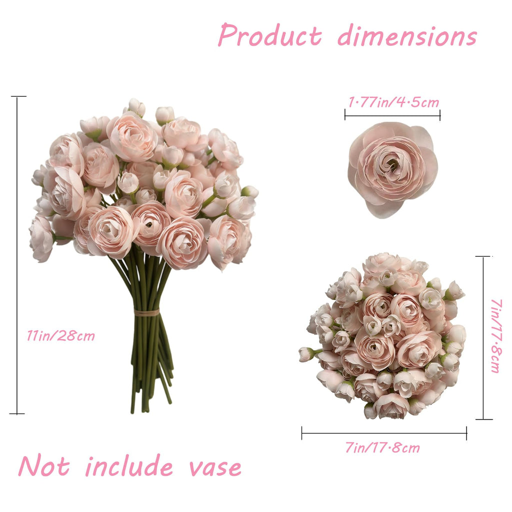 18 Pcs Ranunculus Artificial Flowers Faux Silk Stems Pink