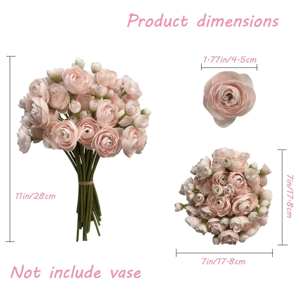 18 Pcs Ranunculus Artificial Flowers Faux Silk Stems Pink