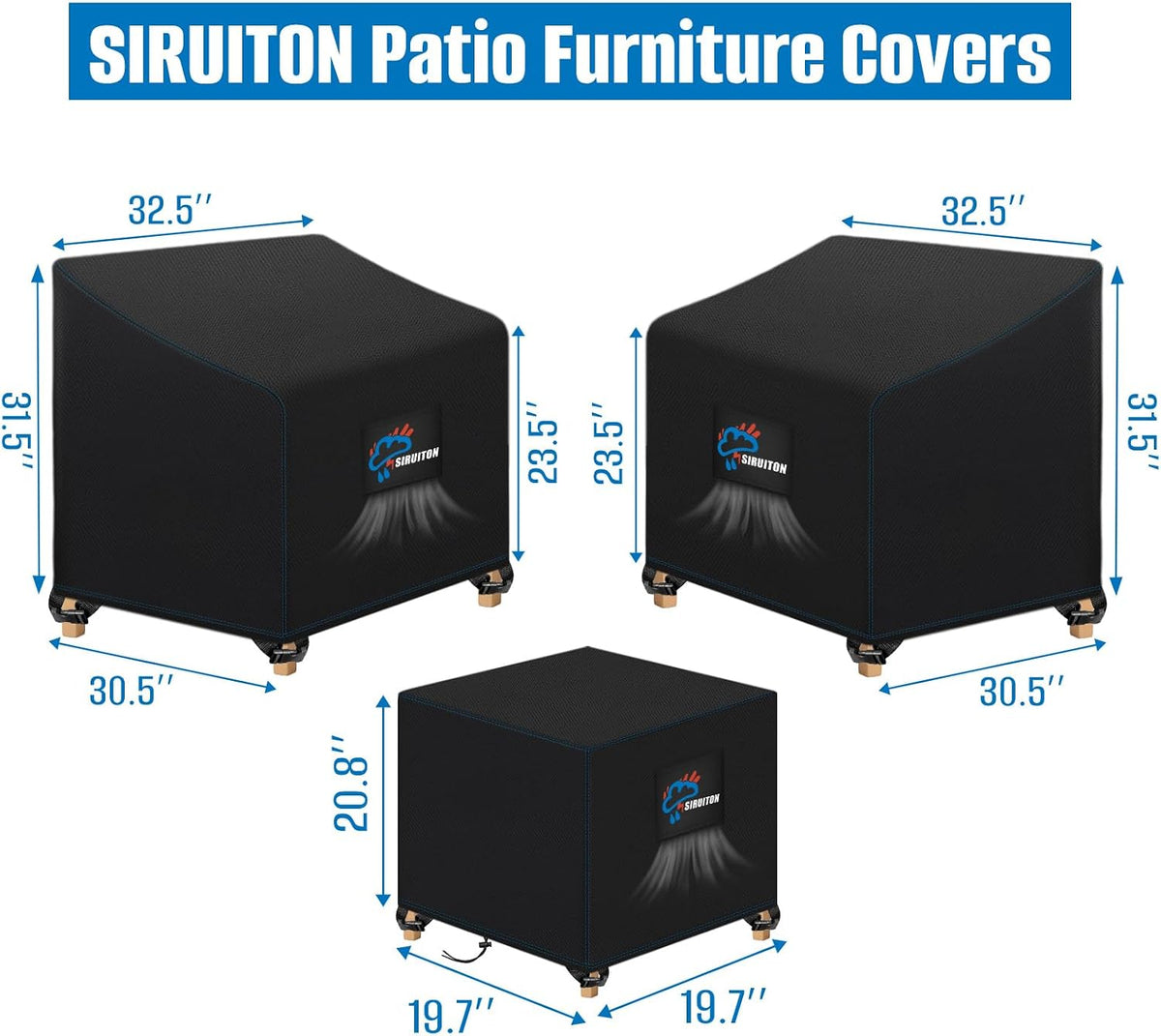3 Piece Outdoor Veranda Patio Garden Furniture Cover Set | 210D Durable and Water Resistant Fabric,Fit for Outdoor