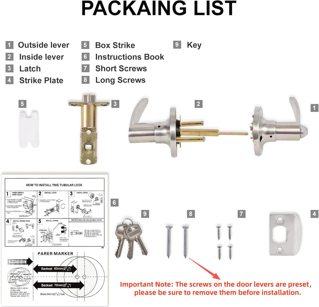 High-Security Stainless Steel Door Lever with Lock and Key,Silver