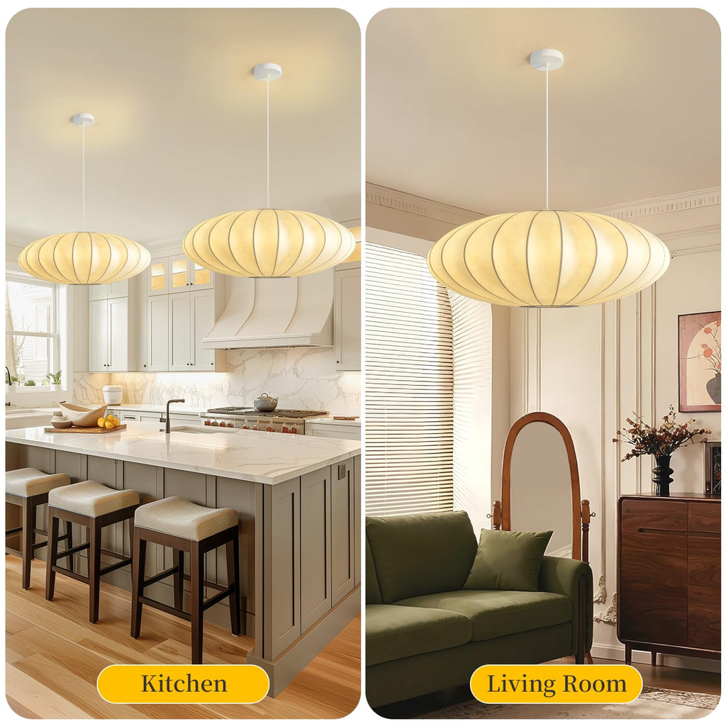 Inspired Nelson Style 15.8in Lantern Pendant Light, White Imitation Silk Bubble Pendant Light