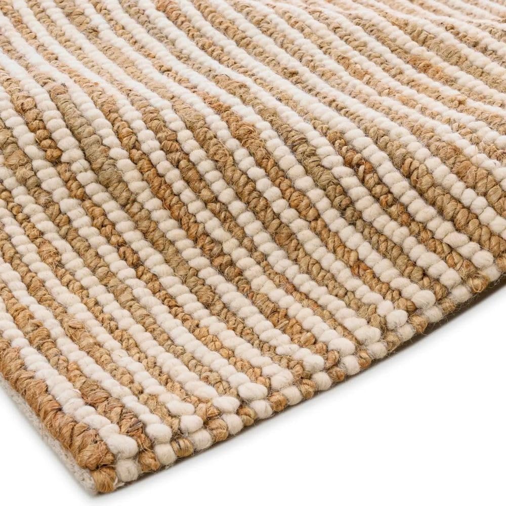 Area Rug - Premium Wool and Jute Blend Handwoven Rugs - Natural Fiber Chunky Stripe Design for Kitchen