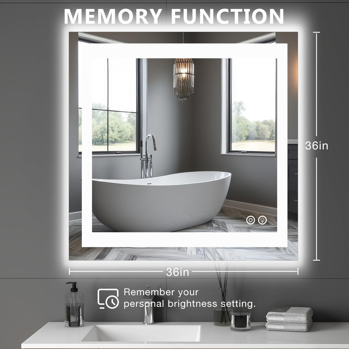 36.1"x36.1" LED Bathroom Mirror, Bathroom Vanity Mirror