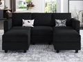 Modular Sectional Sofa with Double Chaise Velvet U Shaped Sofa Reversible Sectional Couch with Storage Black