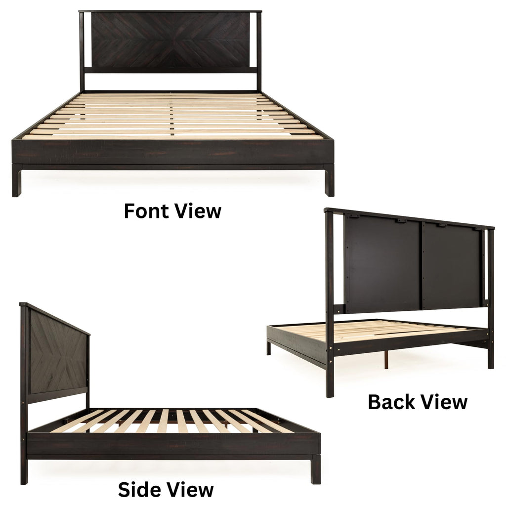 Vivian 14 Inch Deluxe Bed Frame with Headboard, Rustic & Scandinavian Style with Solid Acacia Wood, No Box Spring