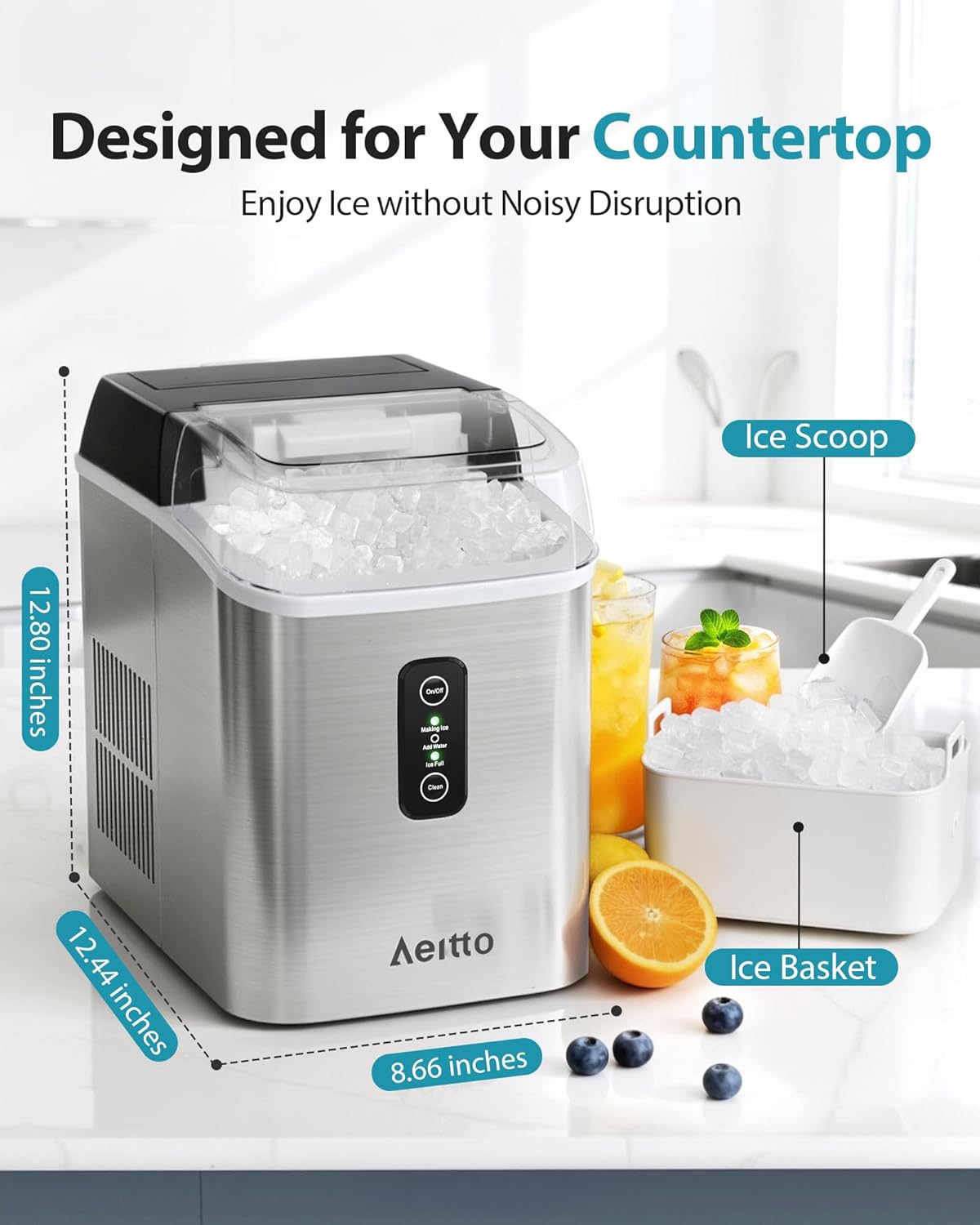 Nugget Ice Maker Countertop, 42lbs/24H Ice Machine with 1.5L Water Tank, Rapid Ice Release in 6 Mins, Self-Cleaning