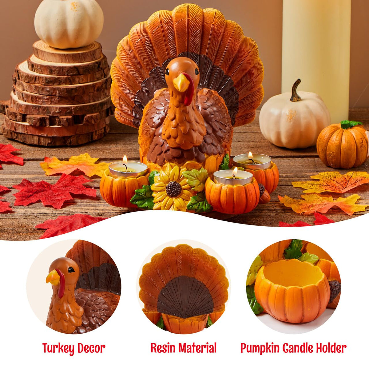 Thanksgiving Turkey Candle Holders, Thanksgiving Turkey Tabletop Centerpiece, Fall Centerpiece Table Decorations, Tea
