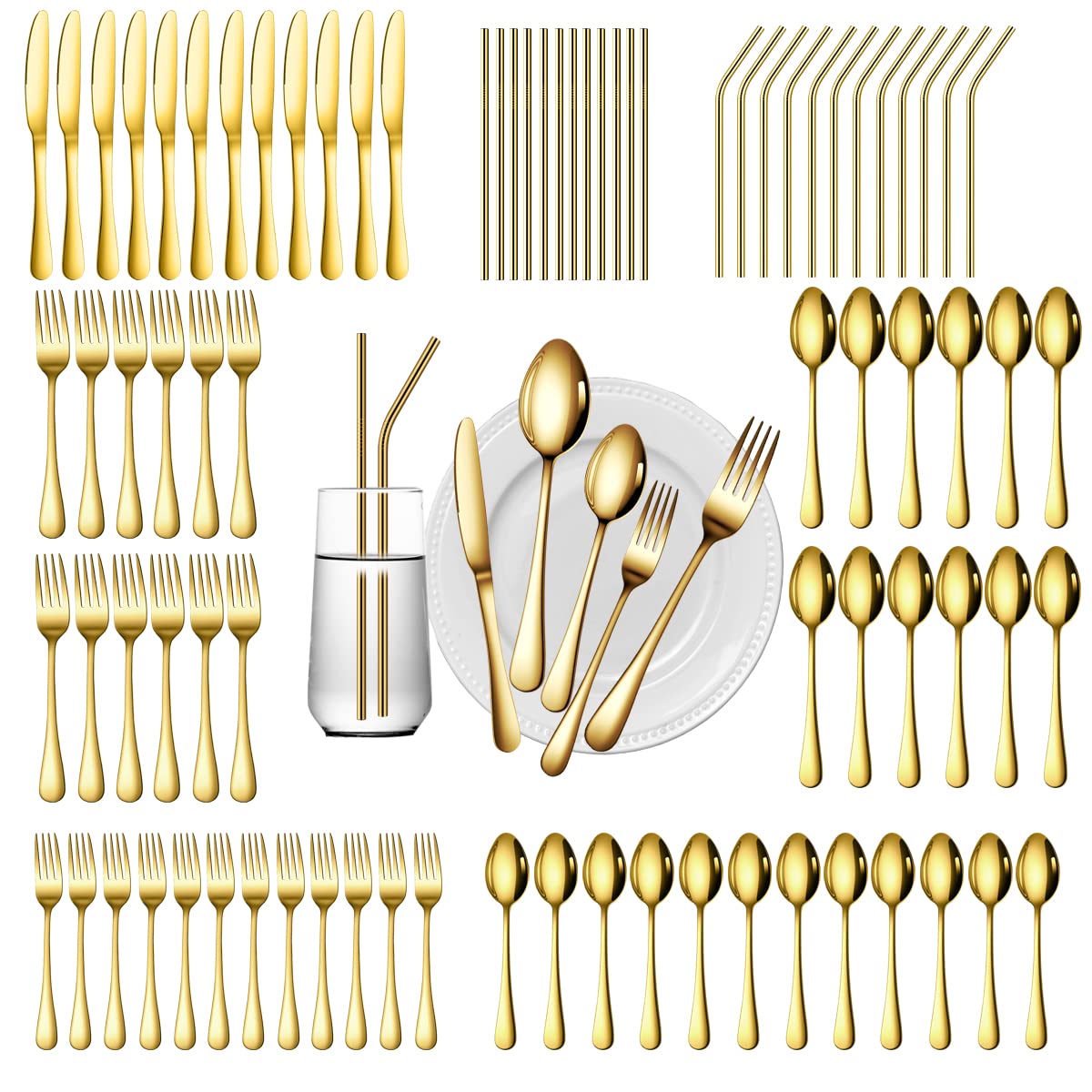 84 Pieces Gold Silverware Service for 12 Flatware Set Stainless Steel Utensils Cutlery Set Dishwasher Safe Flatware